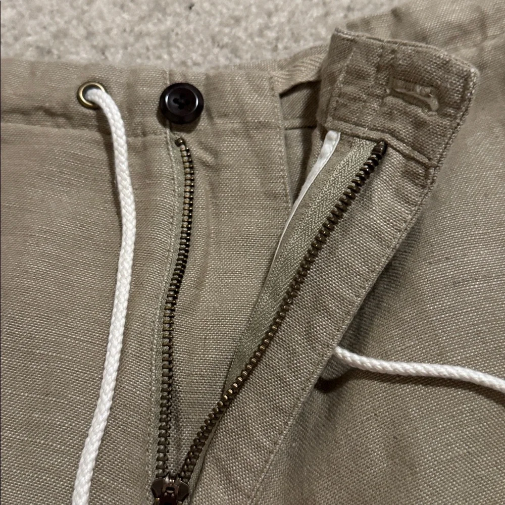Banana Republic Onda Linen Cotton Blend Pant Khaki Beige Relaxed Fit 2024-Large